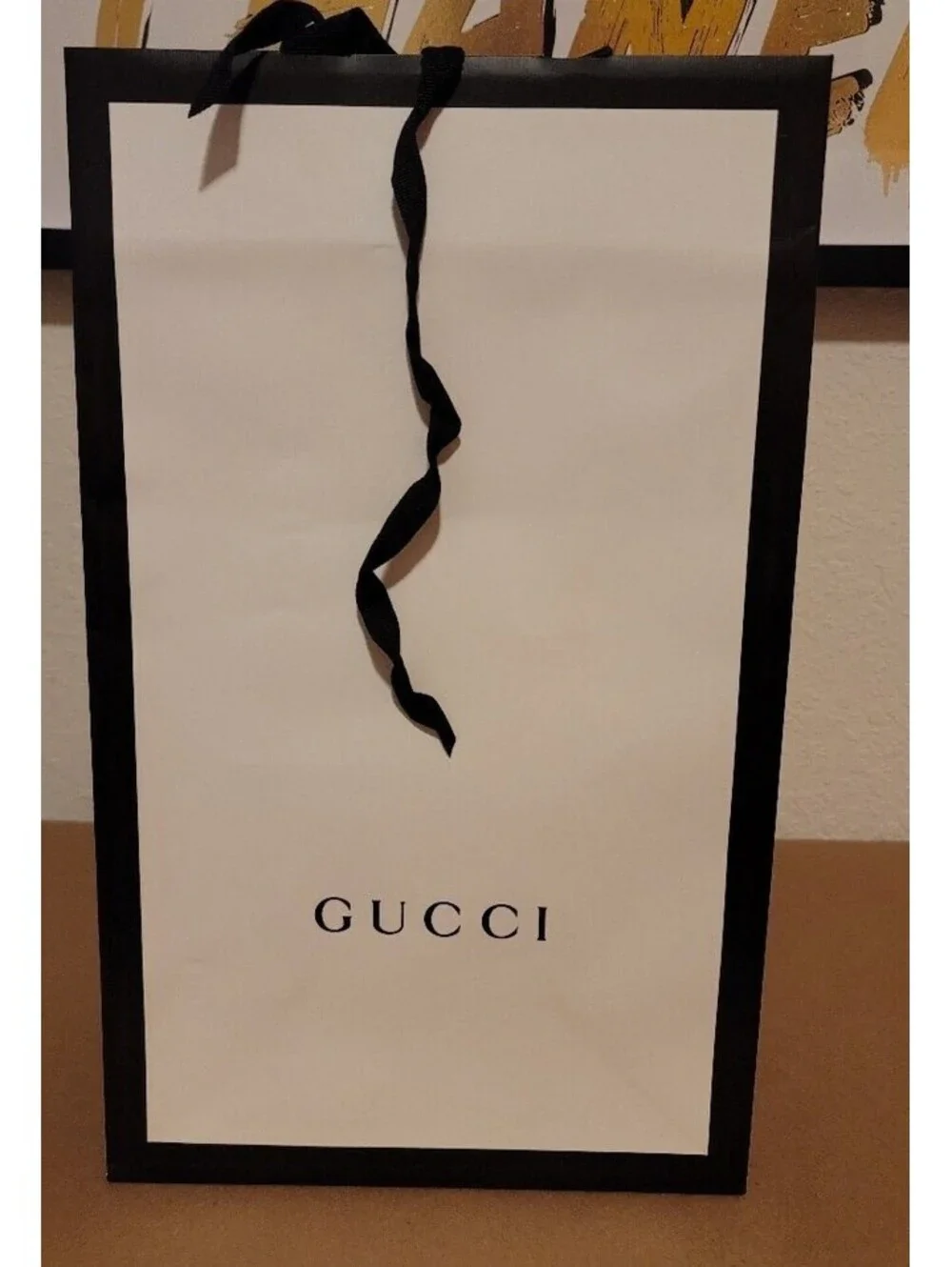 GUCCI BLACK & WHITE SHOPPING/GIFT BAG *AUTHENTIC* BLACK RIBBON 15